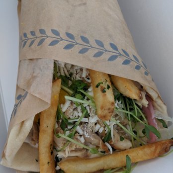 Souvla - Chicken Sandwich (w fries, $14) - 3.5 stars. The chicken had a lot of cartilage/bones, was a bit dry. Wed lunch Caviar delivery 2019-05-08 - Greek Near Me - San Francisco, California Souvla - Chicken Sandwich (w fries, $14) - 3.5 stars. The chicken had a lot of cartilage/bones, was a bit dry. Wed lunch Caviar delivery 2019-05-08 - Greek Near Me - San Francisco, California