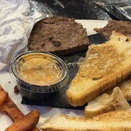 Frisco melt. Microwaved frozen patty, frozen thousand island dressing. Fries were good but sandwich was uneatable. Frisco melt. Microwaved frozen patty, frozen thousand island dressing. Fries were good but sandwich was uneatable.