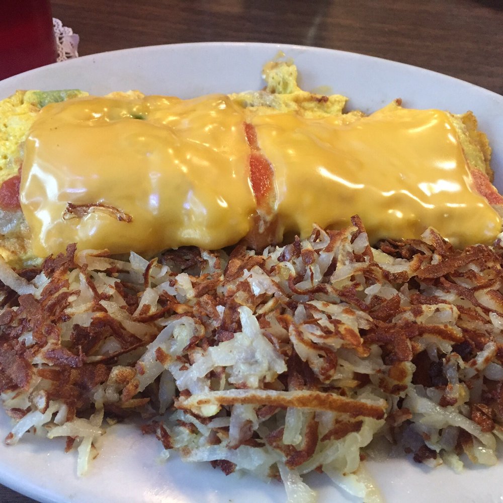 Fili's Cafe - Spanish Omelet With Sausage, Green Peppers, Onions, Salsa (I requested melted American Cheese on top) with crispy hash browns - Diners Near Me - Cudahy, Wisconsin Fili's Cafe - Spanish Omelet With Sausage, Green Peppers, Onions, Salsa (I requested melted American Cheese on top) with crispy hash browns - Diners Near Me - Cudahy, Wisconsin