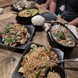 Pad thai, Drunken Noodles, Thai Noodle Soup*, Lemongrass calamari, Red curry Pad thai, Drunken Noodles, Thai Noodle Soup*, Lemongrass calamari, Red curry