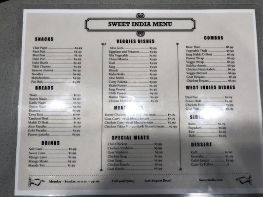 Menu photo 1 Sweet India Restaurant Mississauga, ON