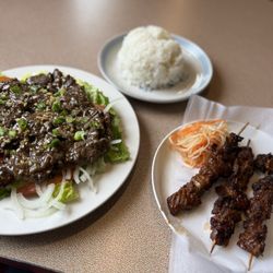 Beef Lok Lak, 3 pc Beef Stick and Rice
