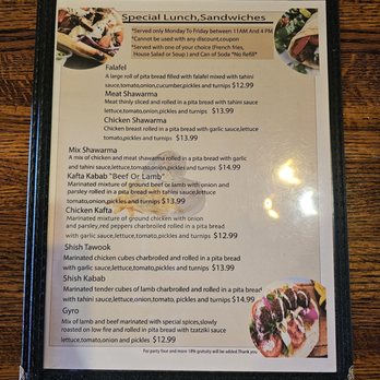 Jerusalem Restaurant - Lunch Menu - Middle Eastern Near Me - Kissimmee, Florida