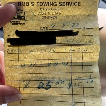 Rob's Towing Service - Receipt - Towing Near Me - Colonia, New Jersey Rob's Towing Service - Receipt - Towing Near Me - Colonia, New Jersey