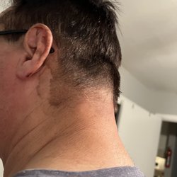 The Hideout Salon and Lounge - Main St - Color from ear to back of my neck, cowlick sticking up & I look like I have a receding hairline in front & back of my head.