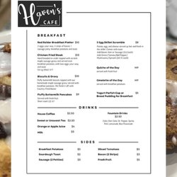 Haven's Cafe - Breakfast Menu