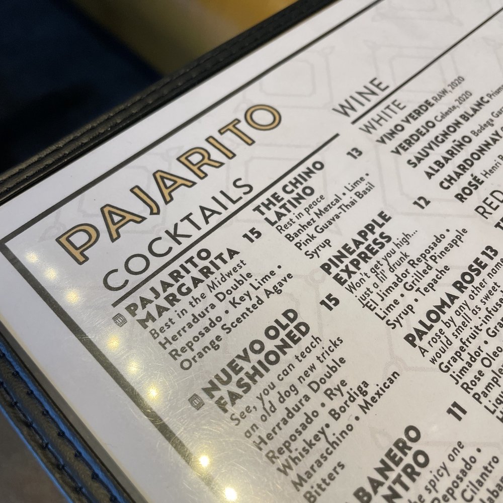 Pajarito - Drink menu is solid - Mexican Near Me - Edina, Minnesota