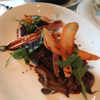 Spruce - Bavette steak with smoked potatoes, heirloom carrots, pickled mushrooms - American Near Me - San Francisco, California