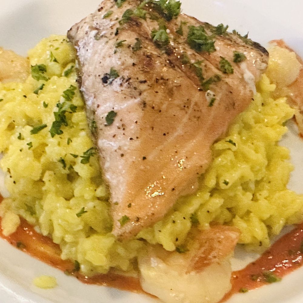 Foundation Restaurant & Bar - Grilled salmon and prawn risotto. Let me say my mom is the happiest camper. Hands down to go to. Everything cooked to perfection - New American Near Me - Sacramento, California Foundation Restaurant & Bar - Grilled salmon and prawn risotto. Let me say my mom is the happiest camper. Hands down to go to. Everything cooked to perfection - New American Near Me - Sacramento, California