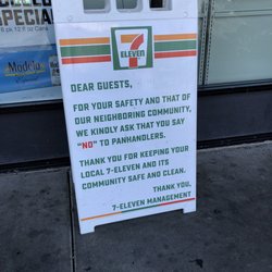 7-Eleven - Funniest was when a lady was laying down next to this sign shortly after it was erected.