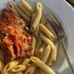 Veal parmesan with penne.