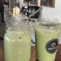 Crystie's Coffee House And Bistro - Iced matcha with oat milk & vanilla