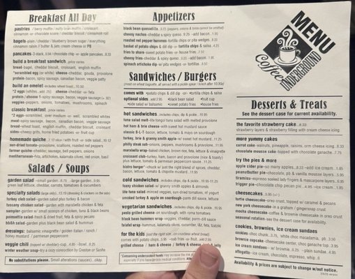 Menu photo 2 Coffee Underground Greenville, SC