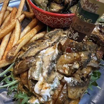 Nando's Peri-Peri - Halloumi sandwich with fries and roasted Brussel sprouts. - South African Near Me - Toronto, Ontario Nando's Peri-Peri - Halloumi sandwich with fries and roasted Brussel sprouts. - South African Near Me - Toronto, Ontario