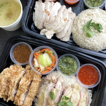 Kao Mun Gai - Plate 1: Half Fried Chicken, Half Thigh Plate 2: All White Meat - Thai Near Me - Glendora, California Kao Mun Gai - Plate 1: Half Fried Chicken, Half Thigh Plate 2: All White Meat - Thai Near Me - Glendora, California