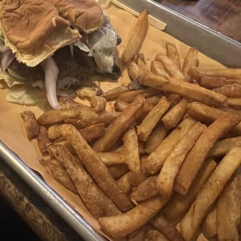 Perfect Szn - Swiss and Mushroom Smash Burger with SZN Fries - Sports Bars Near Me - Bradford, Ontario