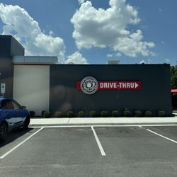 Shipley Do-Nuts - Drive-thru signing on the side of the building.
