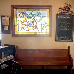 Stained glass window at entrance. . Stained glass window at entrance. .