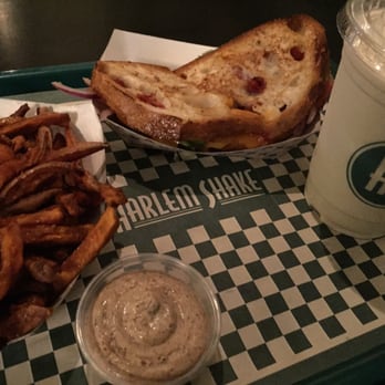 Harlem Shake - Vermont cheddar cheese bliss, sweet yam fries with jerk mayo, vanilla shake. - American Near Me - New York, New York Harlem Shake - Vermont cheddar cheese bliss, sweet yam fries with jerk mayo, vanilla shake. - American Near Me - New York, New York