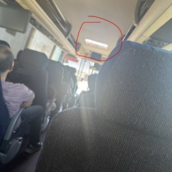 Tornado Bus Company - Emergency window opening to have hot air blowing, mind you we are in Texas and it's 110 degrees