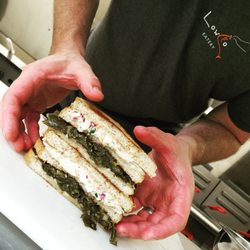 Collard green melt * braised collards * bacon * 1000 island coleslaw * white cheddar * toasted rye