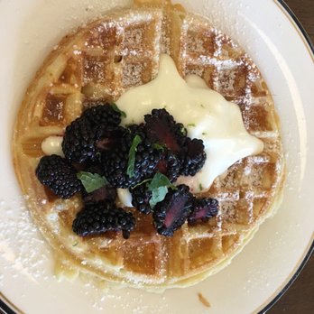 Supper - Waffle with blackberries, mint, and dairy something or other--delicious! - New American Near Me - San Antonio, Texas Supper - Waffle with blackberries, mint, and dairy something or other--delicious! - New American Near Me - San Antonio, Texas