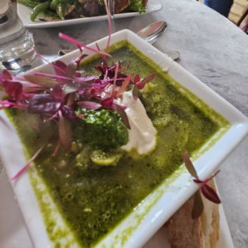 In Good Company - Green minestrone soup topped with cashew pesto - New American Near Me - Rockland, Maine