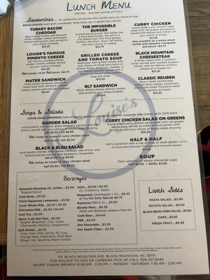 Menu photo 1 Louise's Kitchen Black Mountain, NC