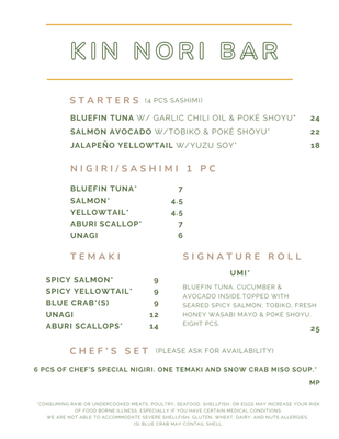 Menu photo 2 Kin Nori Bar Denver, CO Menu photo 2 Kin Nori Bar Denver, CO