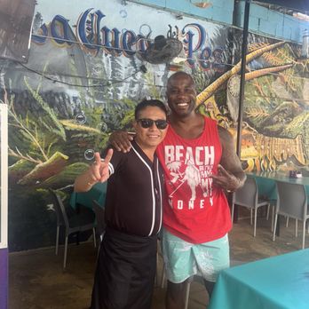 La Cueva del Pez - Ivan, our waiter and I. - Seafood Near Me - Playa del Carmen, ROO