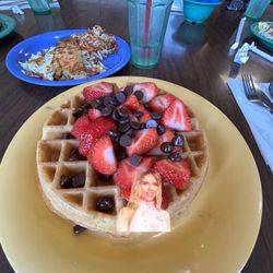 Waffles N More - Waffle with Strawberries and Chocolate Chips, Hash Browns