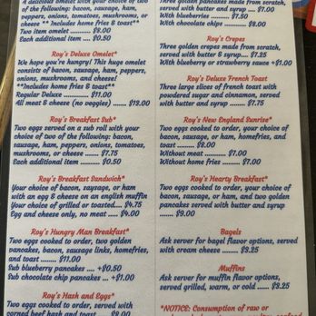 Roy's All Steak Hamburgers - Breakfast menu front - Burgers Near Me - Auburn, Maine