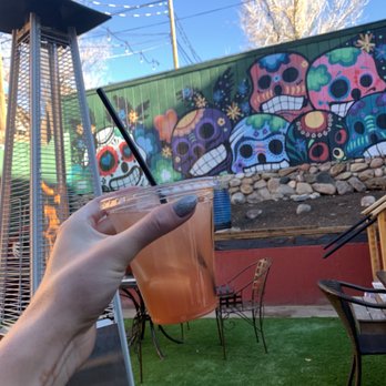 Taco Libre - Adorable back patio with heaters and a delish cocktail called "Solar" - Mexican Near Me - Durango, Colorado
