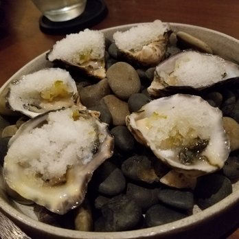 Senia - Kushi oysters $3.85 each with white kimchee and yuzu kosho. 3 of us did not like texture/flavor this season - Cocktail Bars Near Me - Honolulu, Hawaii