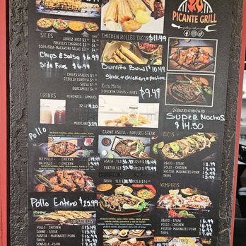 Picante Grill - This is the menu. - Menu board at Picante Grill features grilled corn, churros, chicken rolled tacos, burritos, and sides like chips and salsa. - Tacos Near Me - Mesa, Arizona