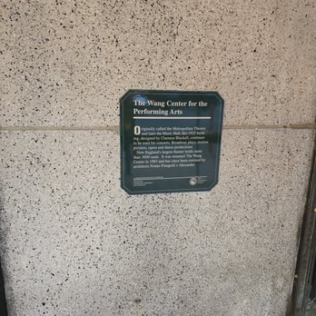 Boch Center - Wang Theatre - plaque - Performing Arts Near Me - Boston, Massachusetts