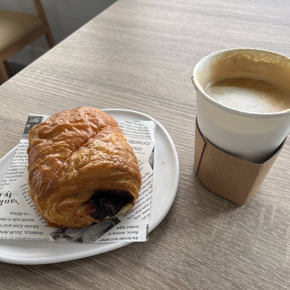chocolate croissant and vanilla latte (a few sips taken)