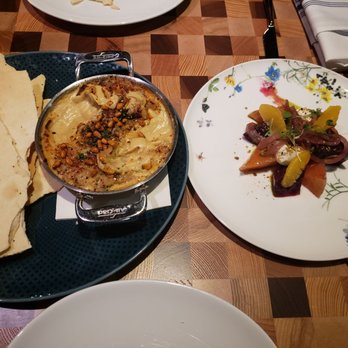 Fia Restaurant - Beets and burrata salad and fired wood hummus - New American Near Me - Atlanta, Georgia