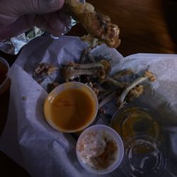 Salty Dawg Pub and Deli - wings, hot/mild sauce mix- homemade blue cheese