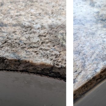 Stone Polish Restoration - Before and after photos of pitted granite countertop. - Refinishing Services Near Me