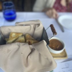 Grazie Bistro - Bread basket with delicious eggplant, tomato puree