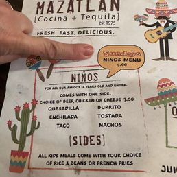 Kids menu
