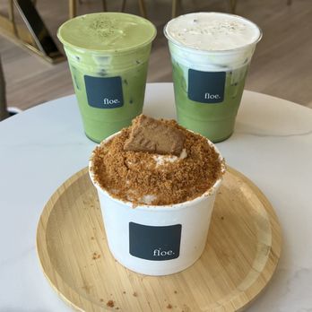 Floe - Matcha & Bingsoo Cafe - Double Matcha Cloud, Matcha Cloud, Biscoff Bingsoo - Shaved Ice Near Me - Fullerton, California