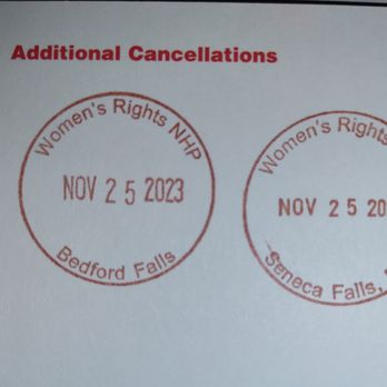 It's A Wonderful Life Museum - Even the nearby Women's Rights National Historical Park gets in on the fun with a temporary stamp saying "Bedford Falls." - Museums Near Me - Seneca Falls, New York