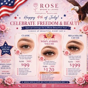 Rose Brows and Lashes - INDEPENDENCE DAY SPECIAL AT ROSE BROWS & LASHES! - Eyebrow Services Near Me - Frederick, Maryland Rose Brows and Lashes - INDEPENDENCE DAY SPECIAL AT ROSE BROWS & LASHES! - Eyebrow Services Near Me - Frederick, Maryland