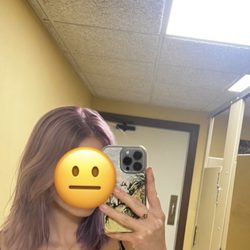 Capri College - After appointment #2, AND scrubbing the dye off my scalp. Still uneven L to R, way darker roots.