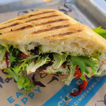 Mendocino Farms - Chicken Pesto Caprese - chicken, fresh mozzarella, marinated red peppers, basil pesto, mixed greens, balsamic, on panini-pressed ciabatta - Sandwiches Near Me - Rancho Cucamonga, California Mendocino Farms - Chicken Pesto Caprese - chicken, fresh mozzarella, marinated red peppers, basil pesto, mixed greens, balsamic, on panini-pressed ciabatta - Sandwiches Near Me - Rancho Cucamonga, California