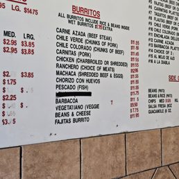 Burrito menu July 2025