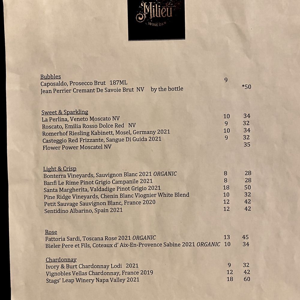 The Milieu Wine Bar - Menu - Wine Bars Near Me - Sherman, Texas The Milieu Wine Bar - Menu - Wine Bars Near Me - Sherman, Texas