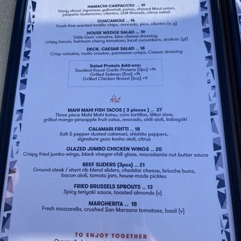 Deck. - Menu - Hawaiian Near Me - Honolulu, Hawaii